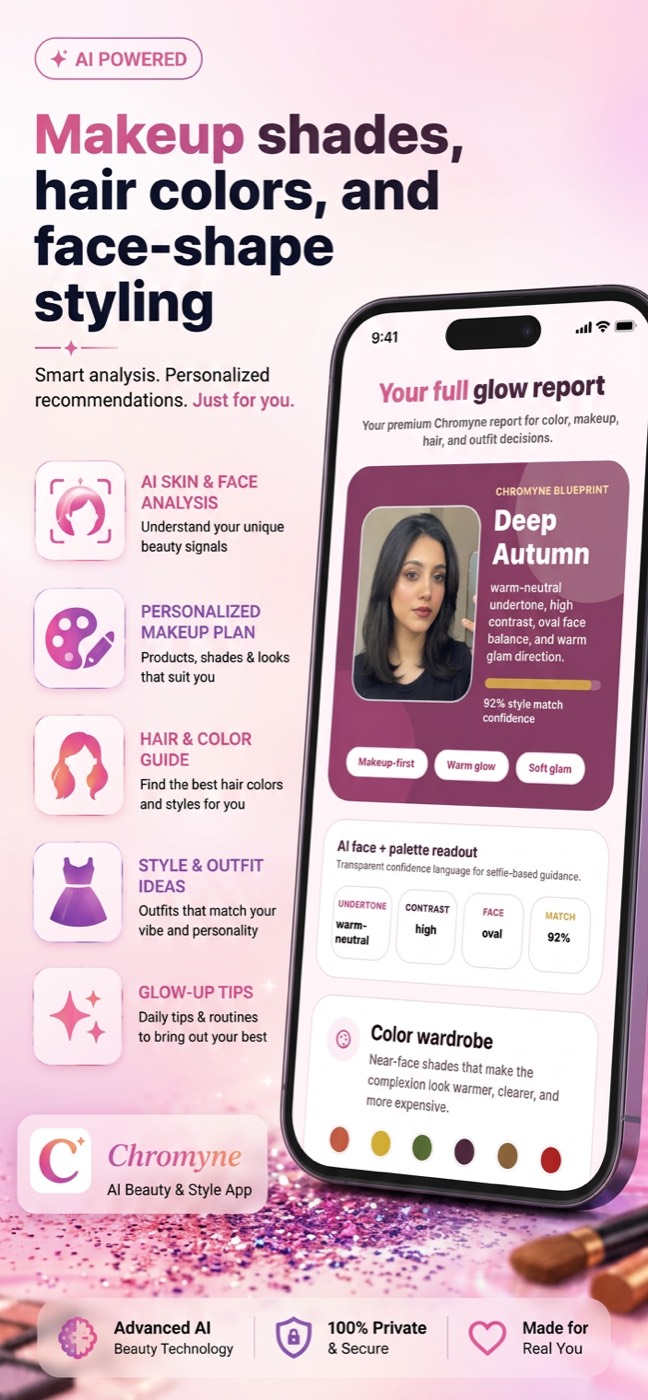 Chromyne full glow-up report screen showing the user's season and recommended colours
