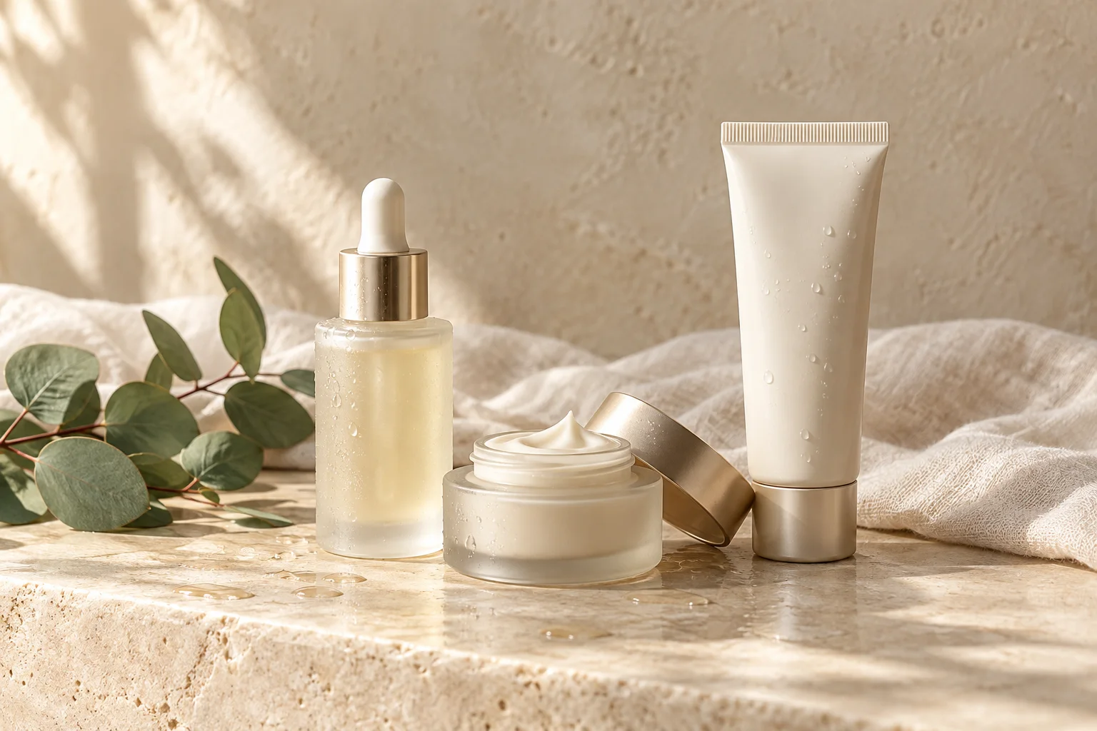 Original unbranded skincare product photography used in a fictional store concept